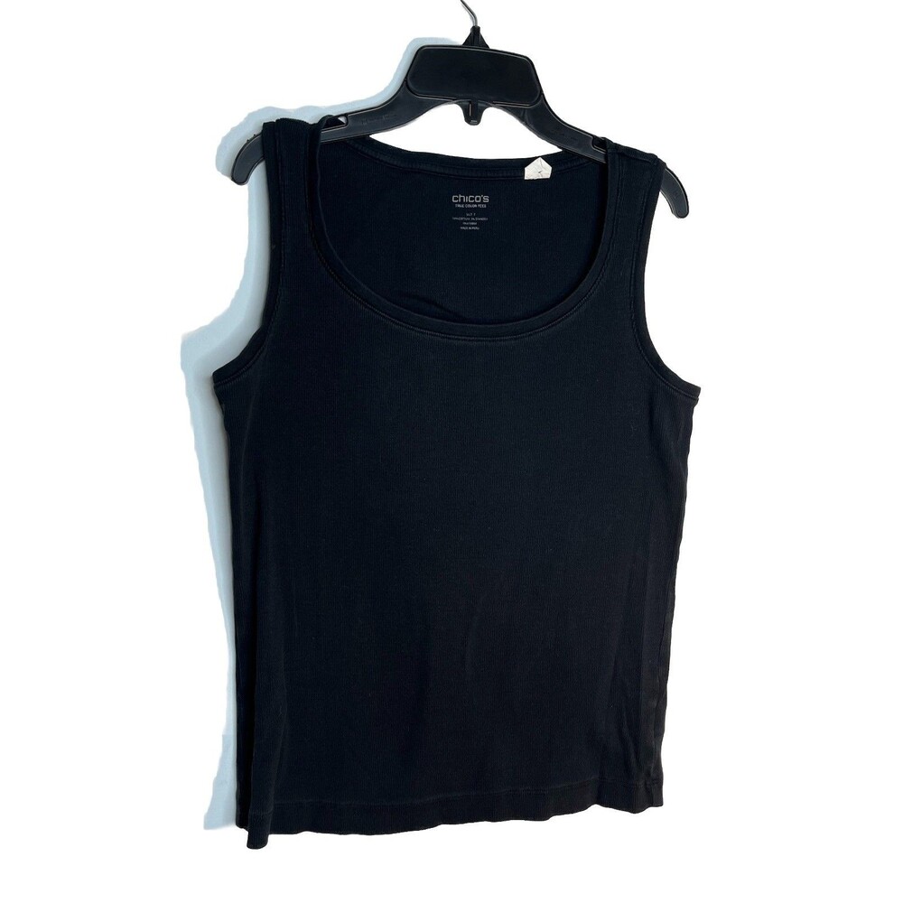 Chicos Tut Black Scoop Neck Tank Ribbed True Color Tee 1 Top M 6 8